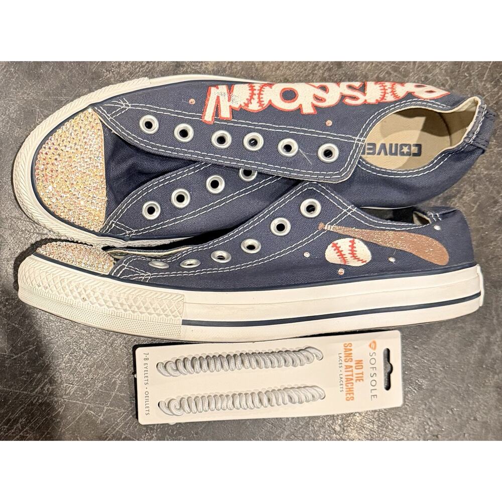 Custom Baseball Rhinestone Converse All Star Chuck Taylor Sneakers Women's 9